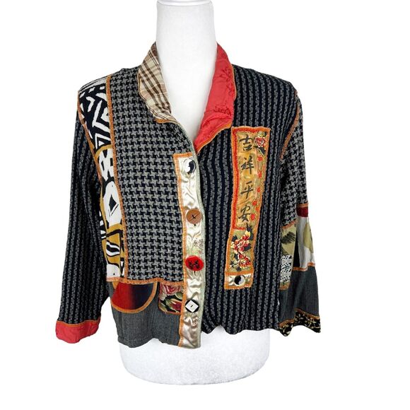 Vintage Surya II Blouse Women 0X Mixed Media Rayon Button Up Casual Long Sleeve - Picture 1 of 13
